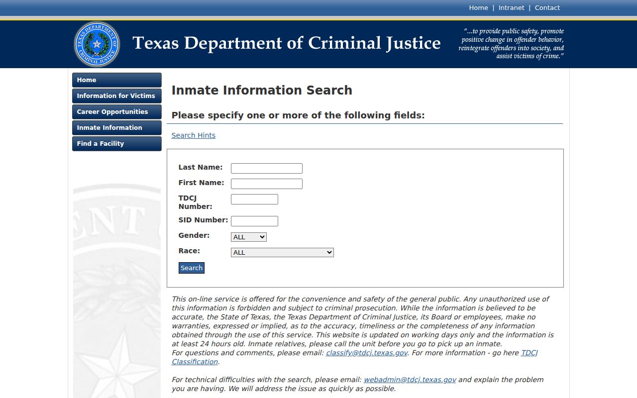 Starr County arrest records transfer search through TDCJ