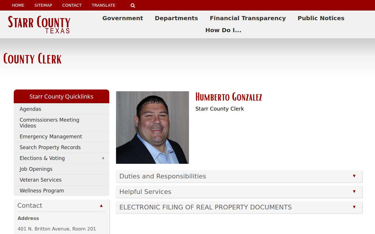 Starr County criminal court case request and county clerk page