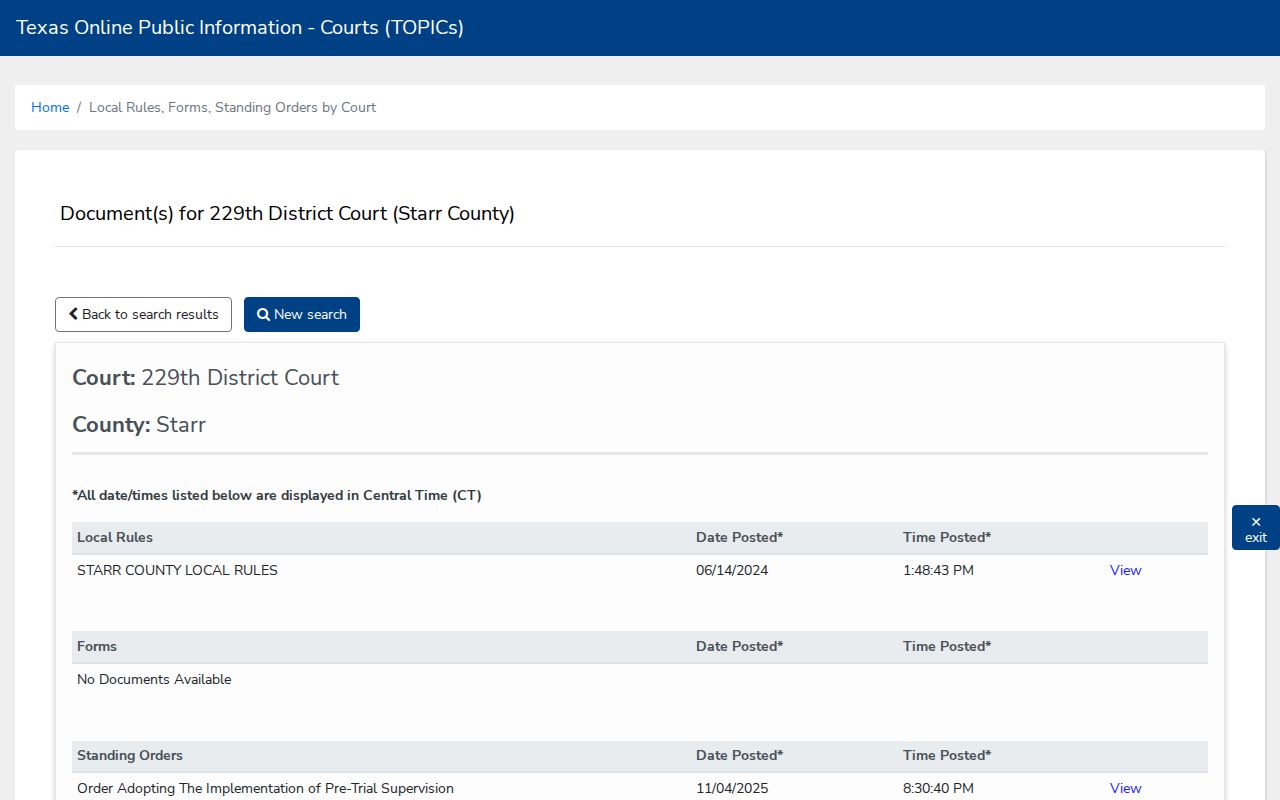 Starr County criminal court case local rules and orders