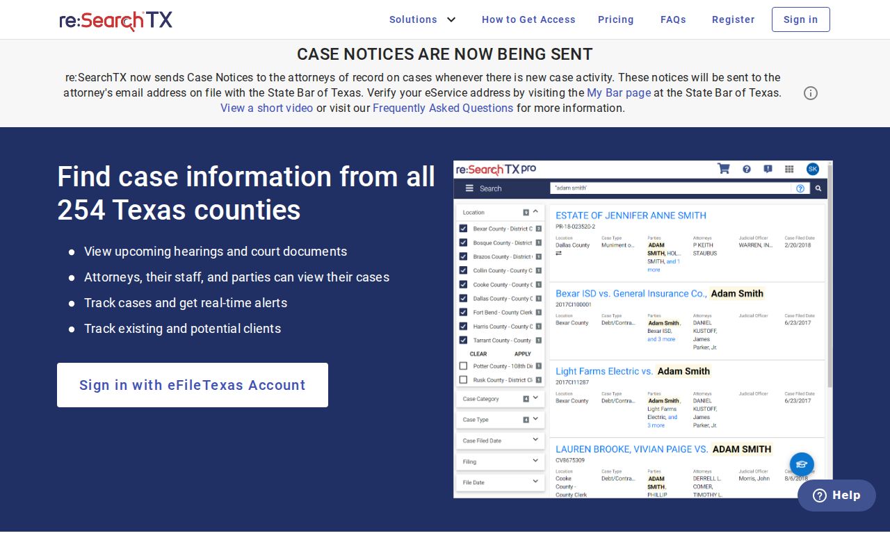 Starr County criminal court case search through re SearchTX