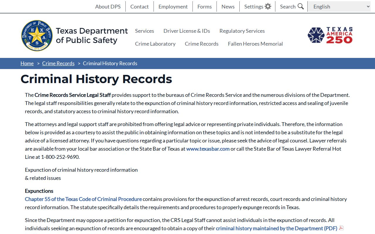 Texas DPS criminal history options for Starr County records